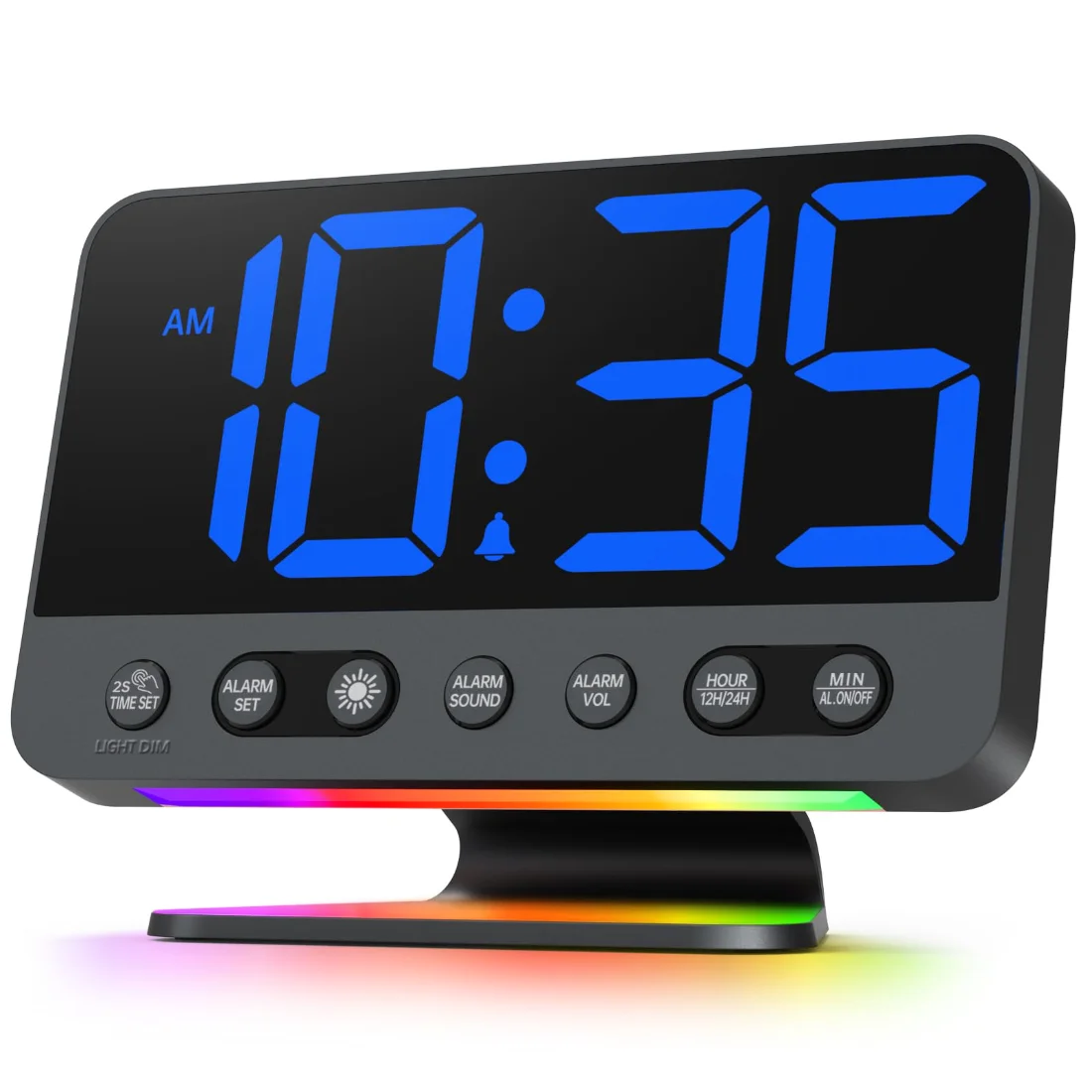 Odokee U2 Big-Digit Clock, Black with Blue Digits on a nightstand