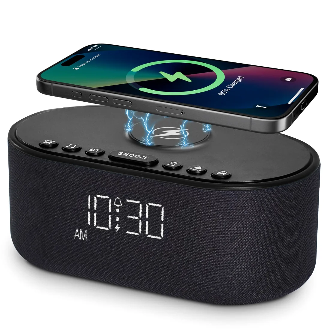 Odokee UE268S Sound Machine Clock, Black on a nightstand