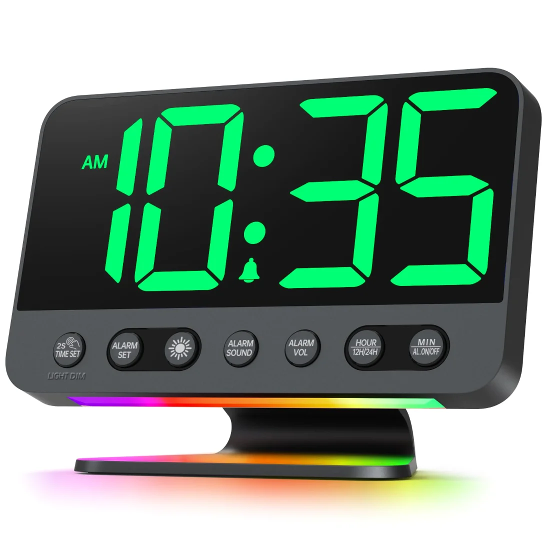Odokee U2 Big-Digit Clock, Black with Green Digits on a nightstand