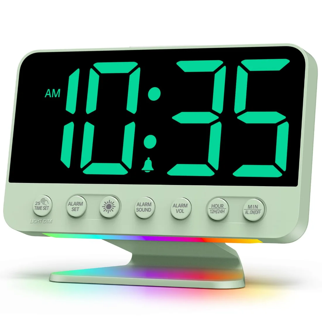 Odokee U2 Big-Digit Clock, Sage Green on a nightstand